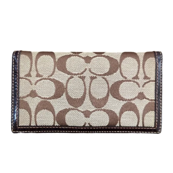 VINTAGE COACH Signature CHECKBOOK COVER, BROWN/TAN, Womens - Picture 2 of 7